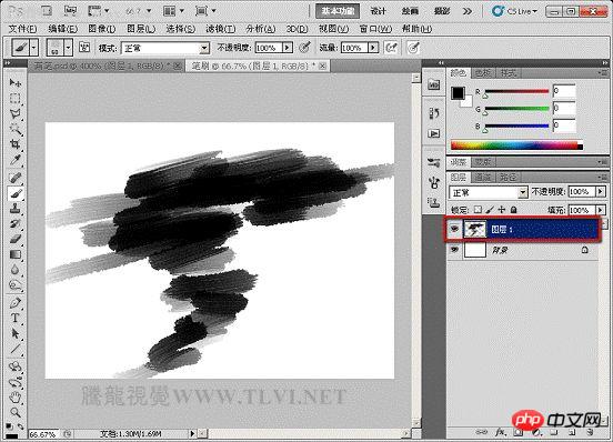 ps下用自定义画笔制作水墨背景